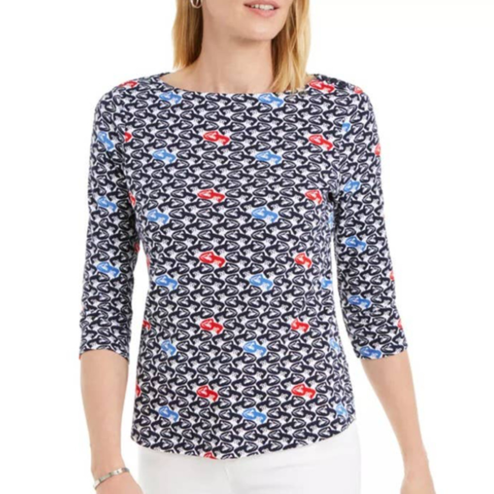 CHARTER CLUB Printed Boat-Neck Pima Cotton Top sz 2X